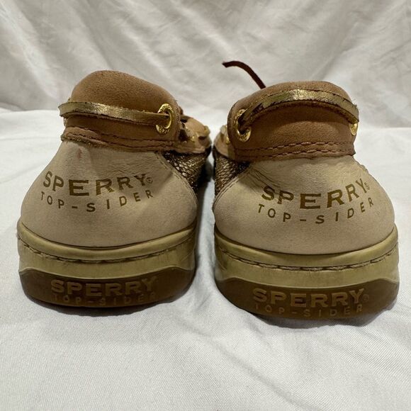 Sperry size 8 Women's angelfish Brown and Gold boat shoe Loafers - Picture 8 of 13